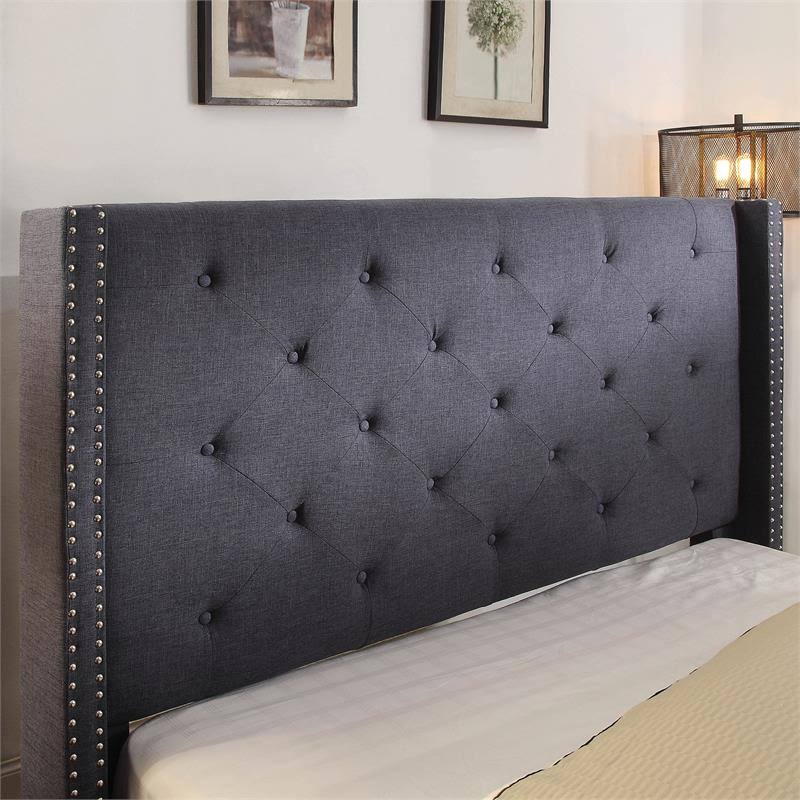 Blue Fabric and Wood Wingback California King Bed V64333