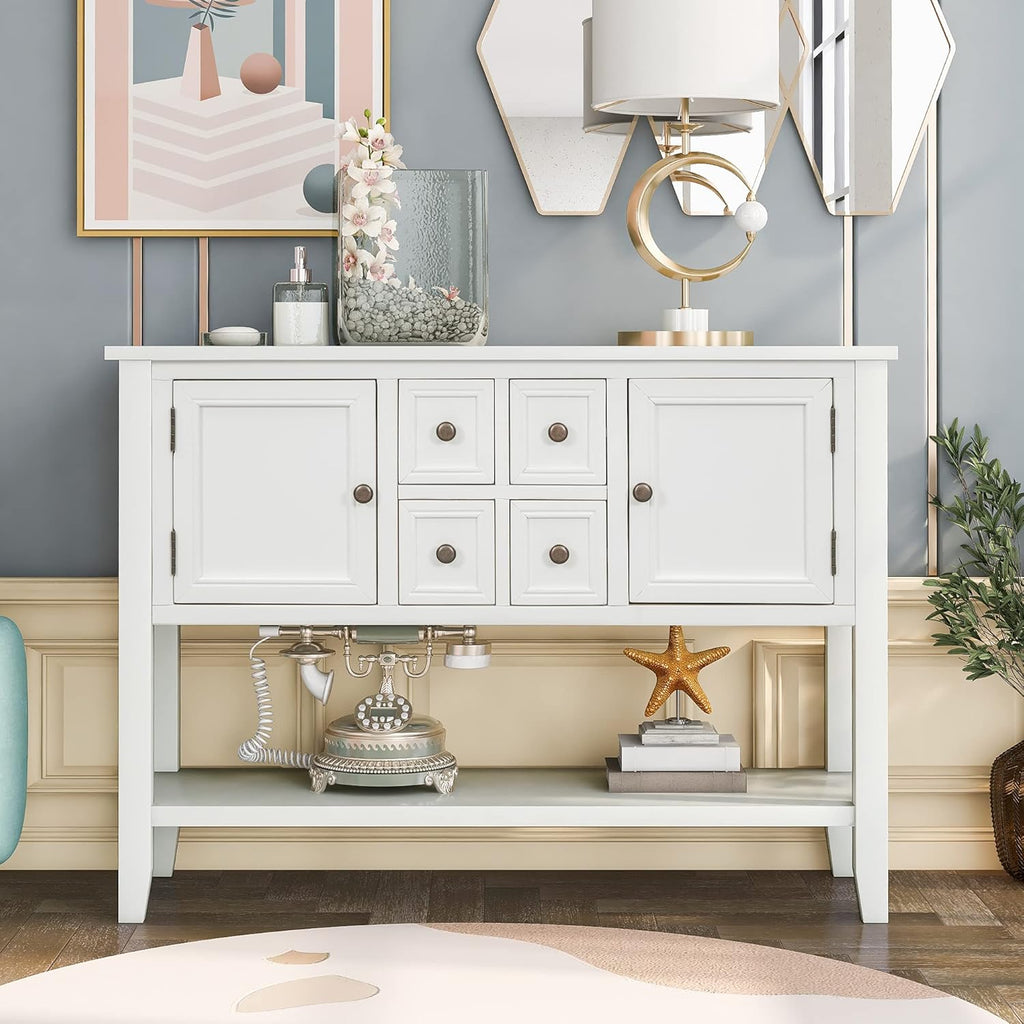 Solid Wood Console Table with 3 Drawers, 2 Cabinet and 1 Shelf H172