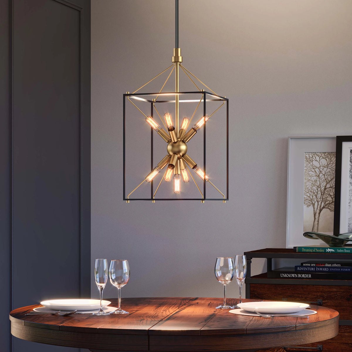 9-light Pendant Black & Gold P69841