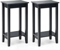 Black 2-Tier End Table Set of 2 with Wooden Legs W48724