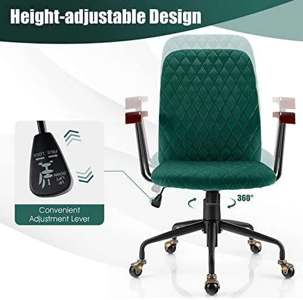 White Velvet Upholstered Office Chair with Rubber Wood Armrests T770