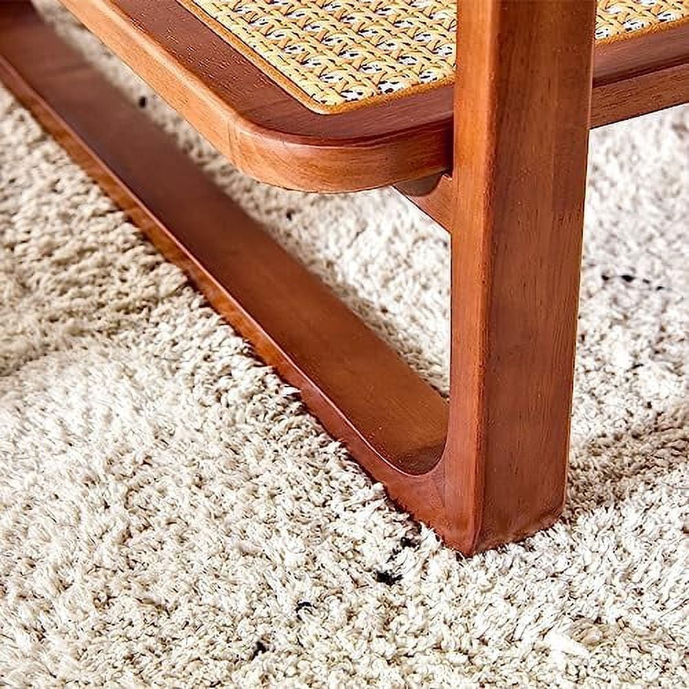 Rattan Woven Glass Desktop Round Double-Layer Solid Wood Coffee Table D9084