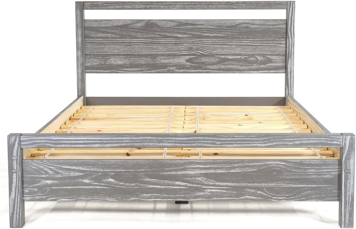 Queen Size Solid Wood Platform Bed Brushed White W25579