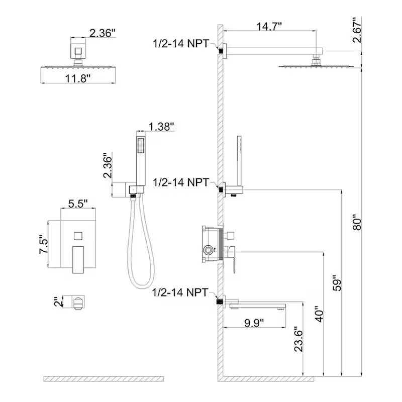 3-Spray Hand Shower Tub and Shower Faucet with 12 in. Rain Shower Head in Matte Black A574159