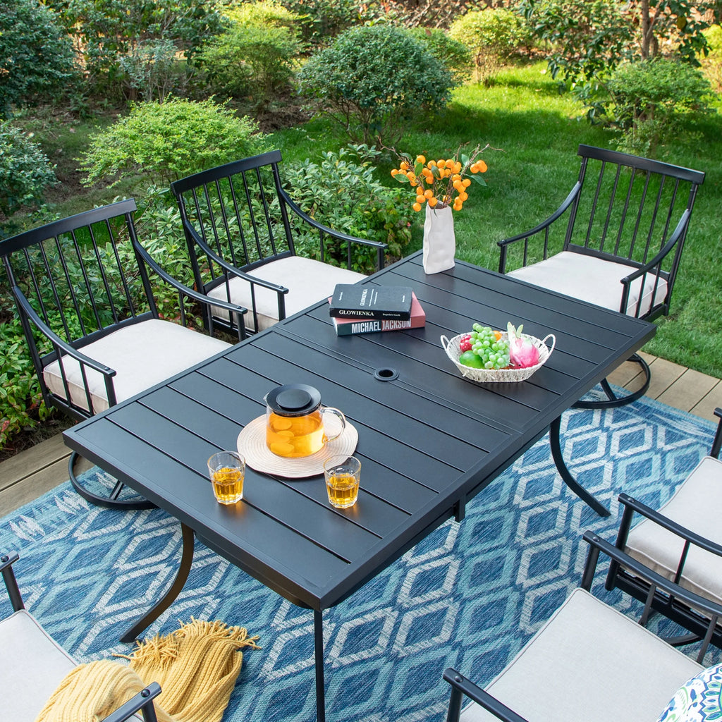 7-Piece Outdoor Dining Set with 6 Swivel Cushioned Chairs & Rectangular Table X4167