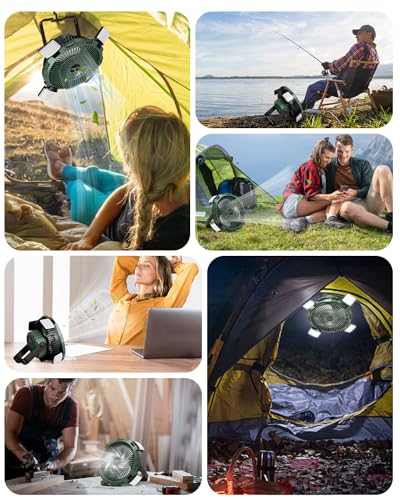 Camping Fan with LED Lantern, 8000mAh Rechargeable Battery Powered Tent Fan with Remote, 4 Speed D97836