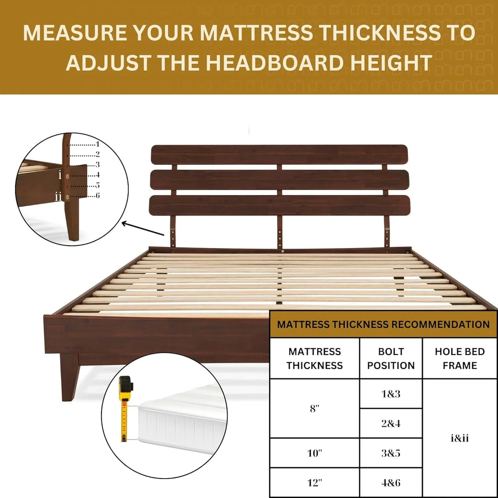 Queen Adjustable Headboard Solid Wood Bed Frame O4601