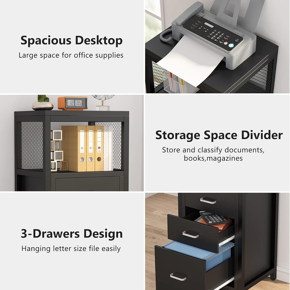 3 Drawer Letter Size File Cabinet with Wire Storage Shelves S213762