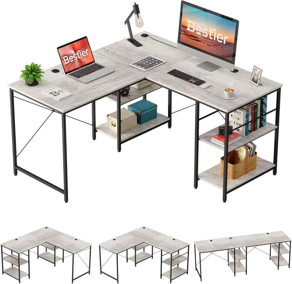 L Shaped Desk with Shelves 95.2 Inch Reversible Corner Computer Desk C219493