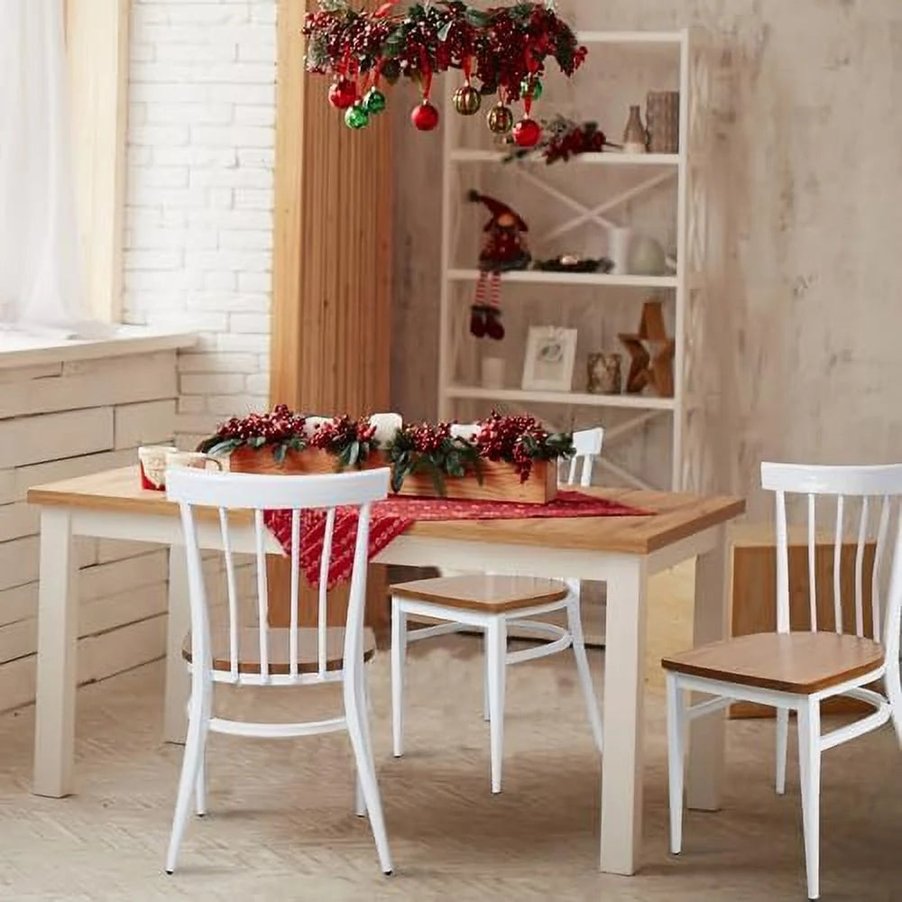 Heavy Duty Dining Chairs Natural Wood Seat Sturdy Metal Frame 400lbs Capacity Comb Back C519850
