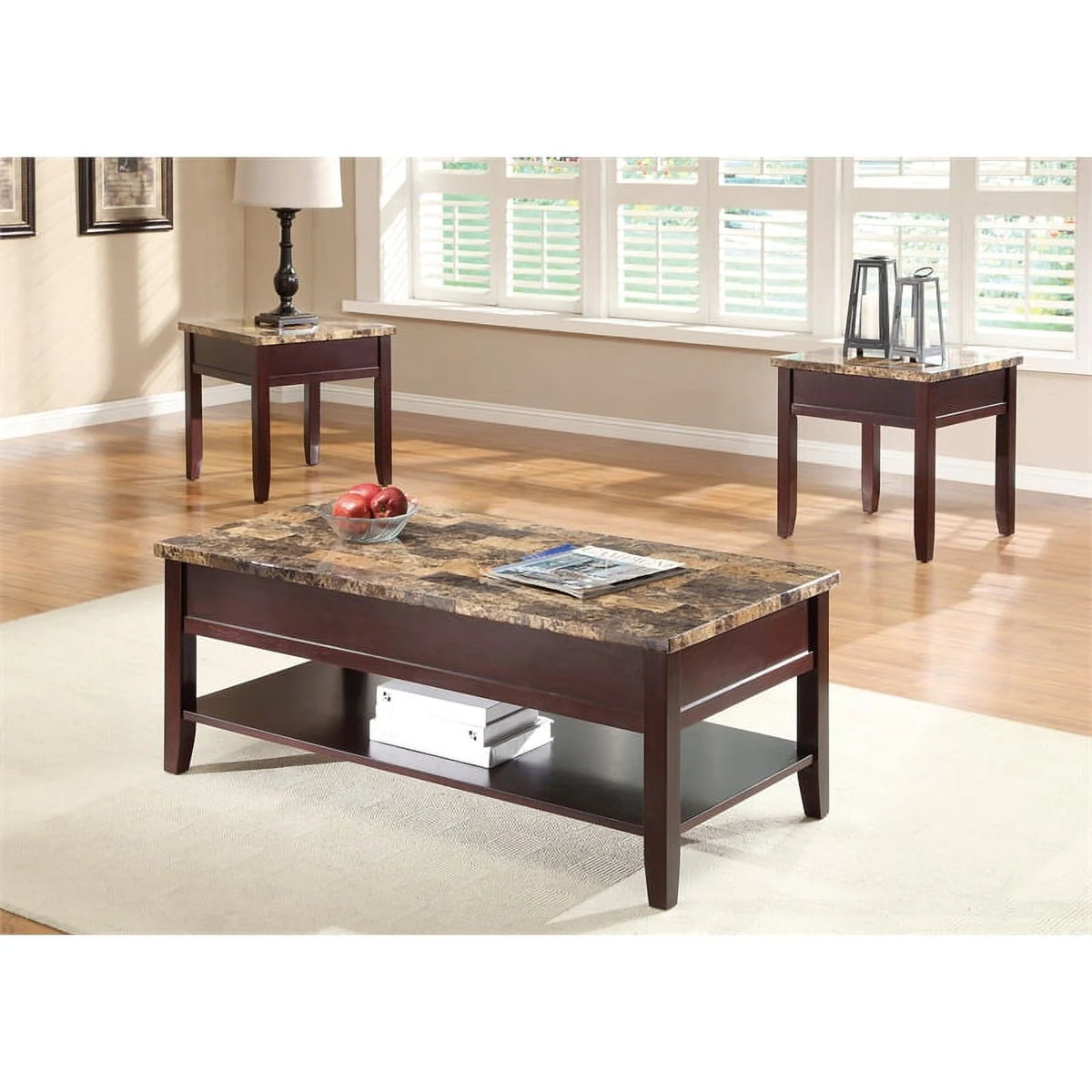 Dark Cherry Faux Marble Top End Table K134