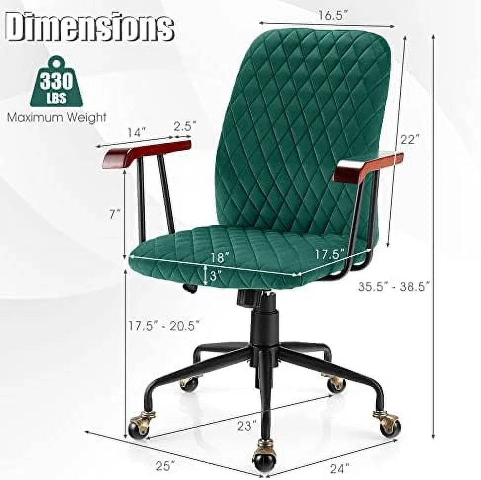 White Velvet Upholstered Office Chair with Rubber Wood Armrests T770
