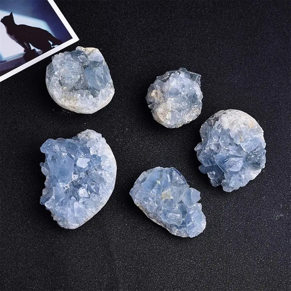 Sky Blue Celestite Crystal Raw Cluster Geode Specimen 50-60g X617818