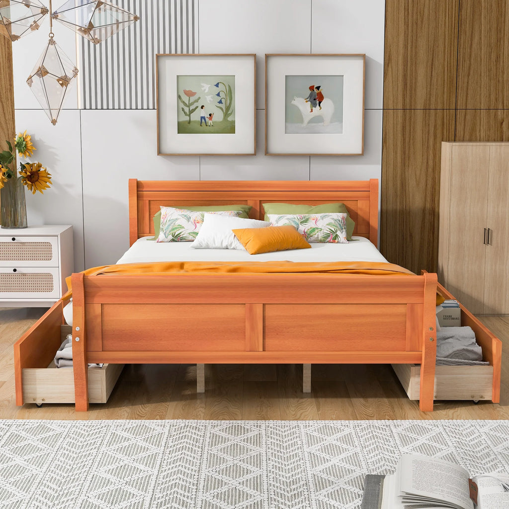 Queen Size Wood Platform Bed Frame with 4 Storage Drawers F909