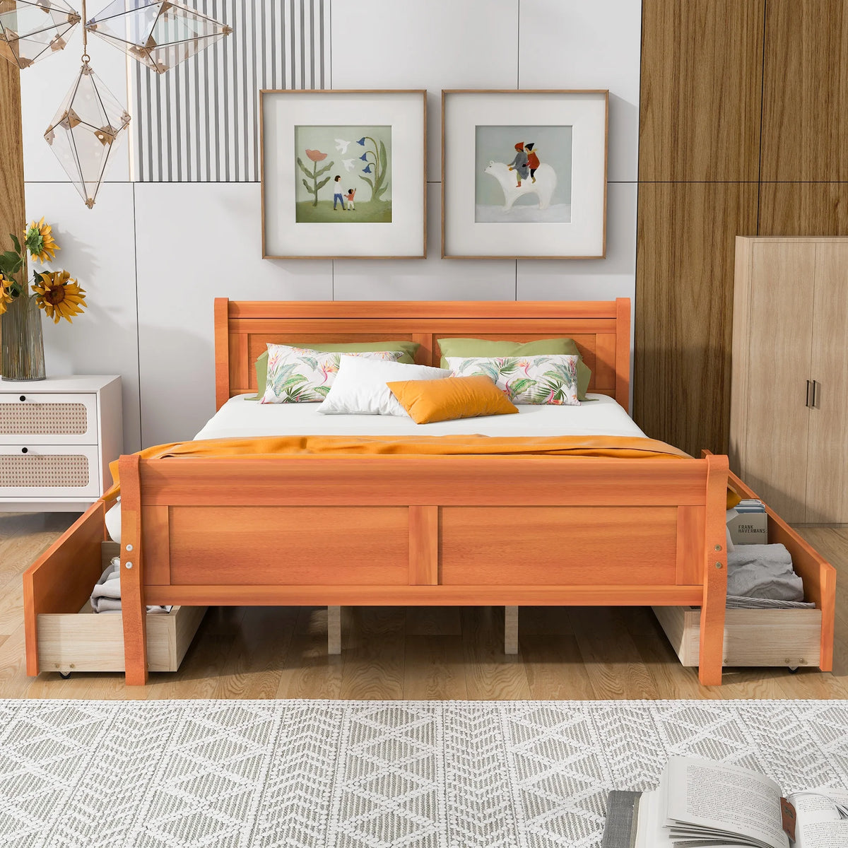 Queen Size Wood Platform Bed Frame with 4 Storage Drawers F909