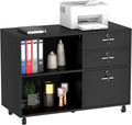 Wood 3 Drawer Mobile File Cabinet with 2 Open Shelves D474