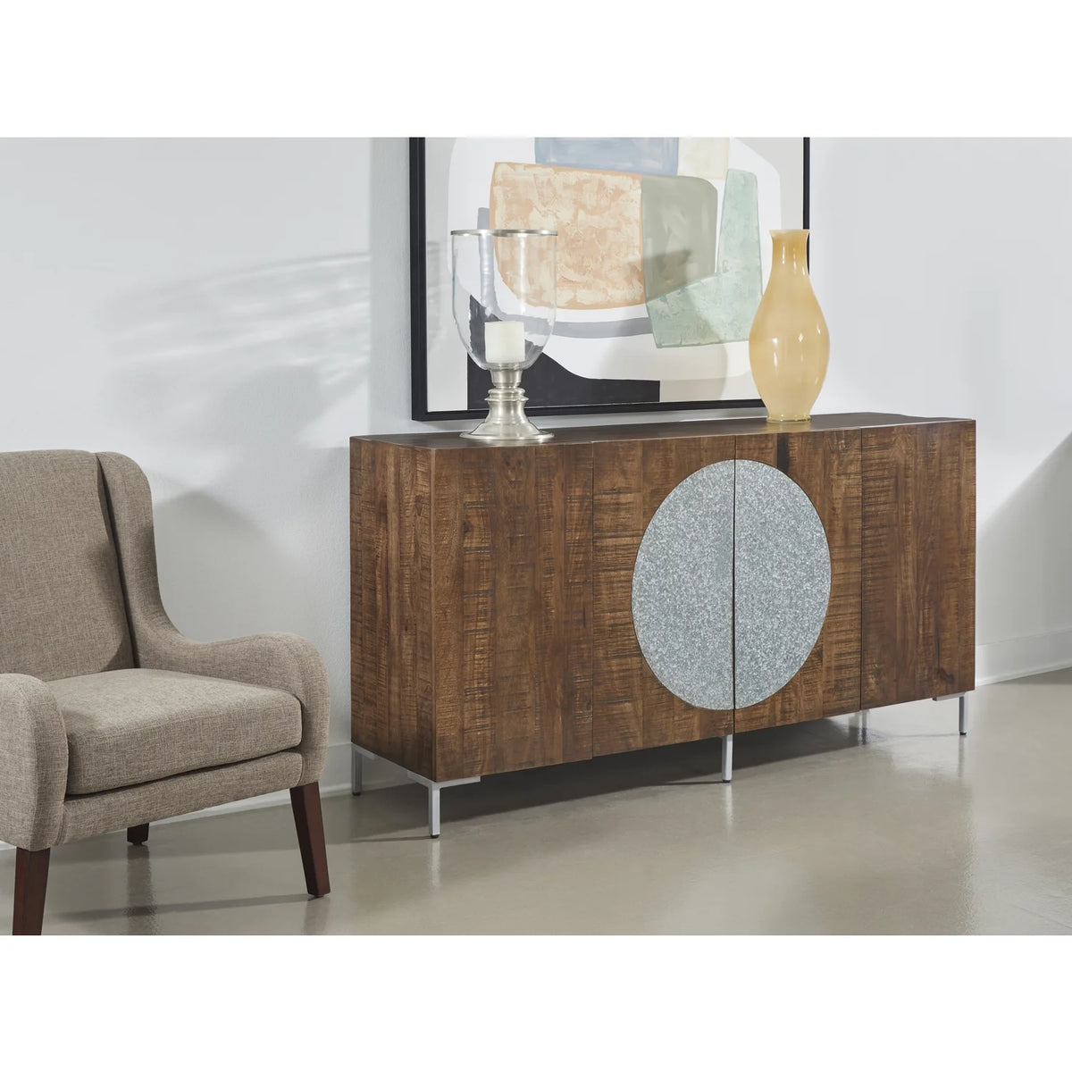 Industrial Style Solid Wood Four Door Credenza N16765