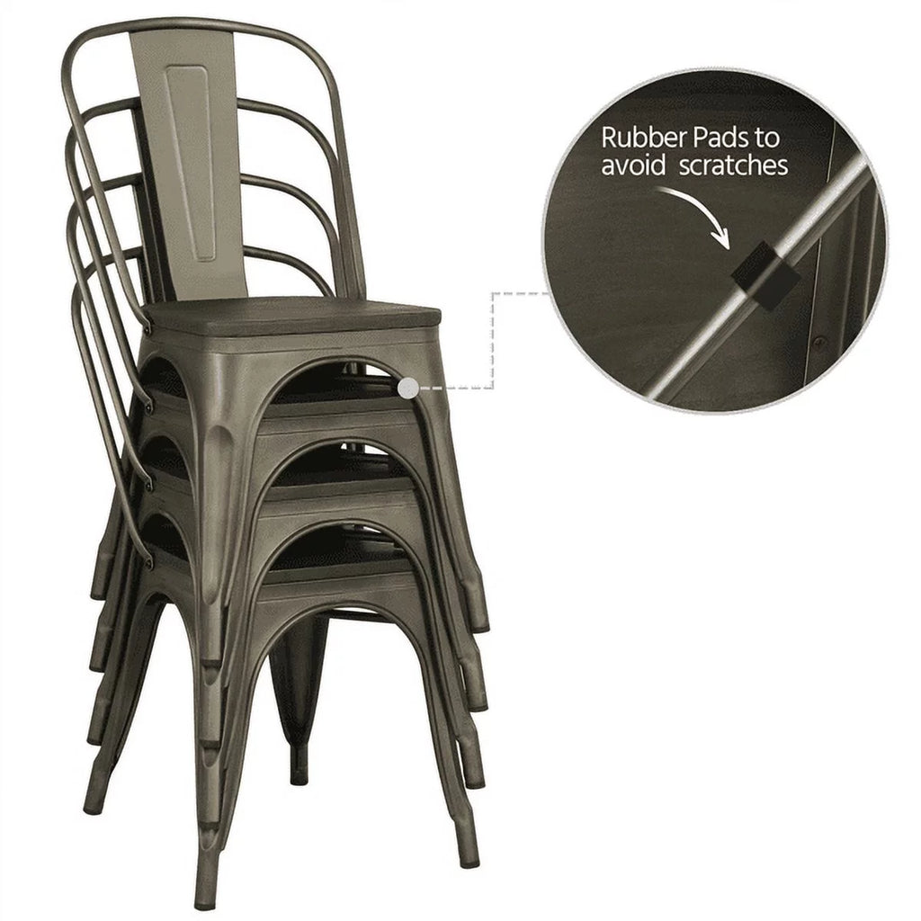 Metal Dining Chairs with Wooden Seat Set of 4 Z183