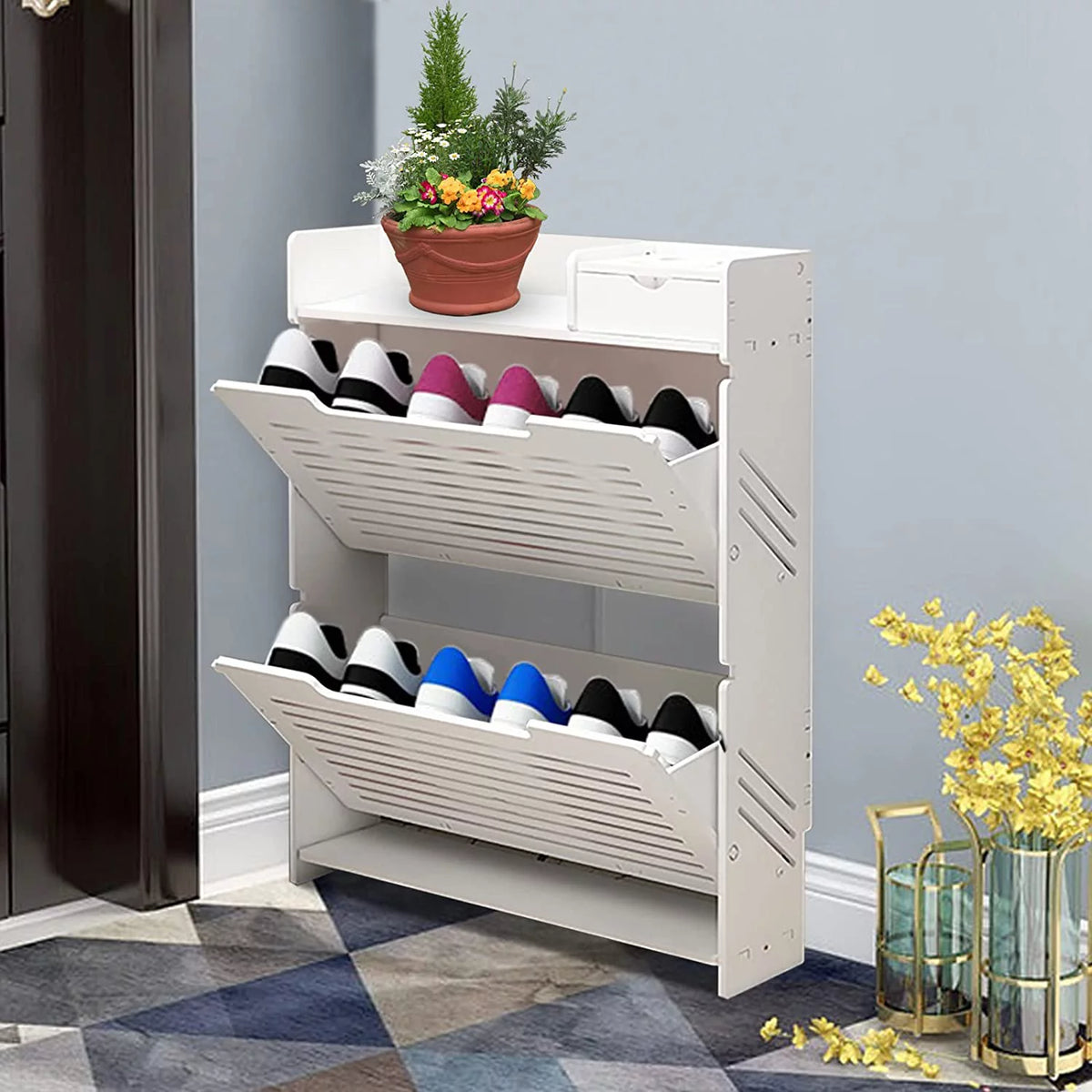 White 2 Tier Shoe Cabinet O930174