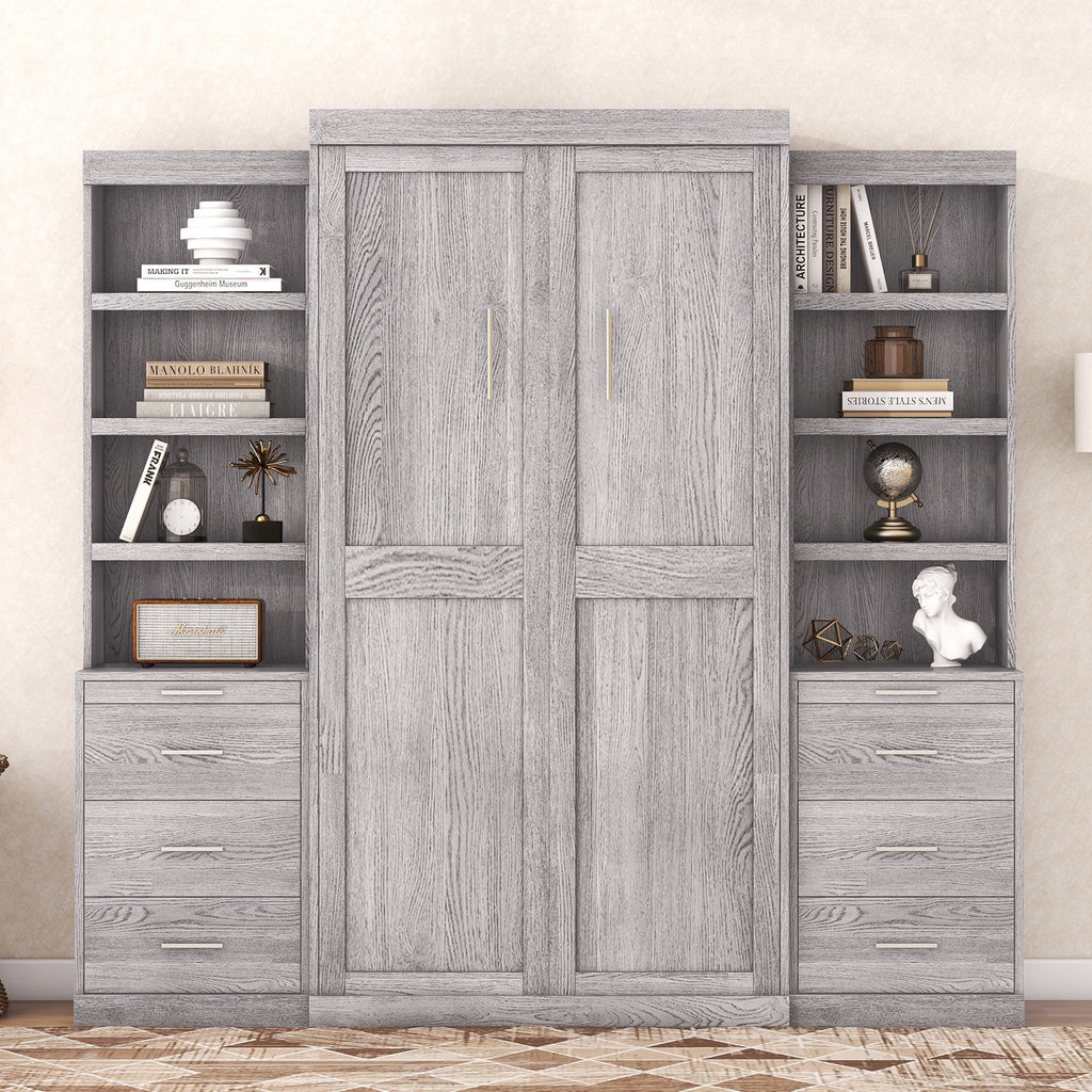 Twin Size Murphy Bed with Wardrobe and Drawers A36461