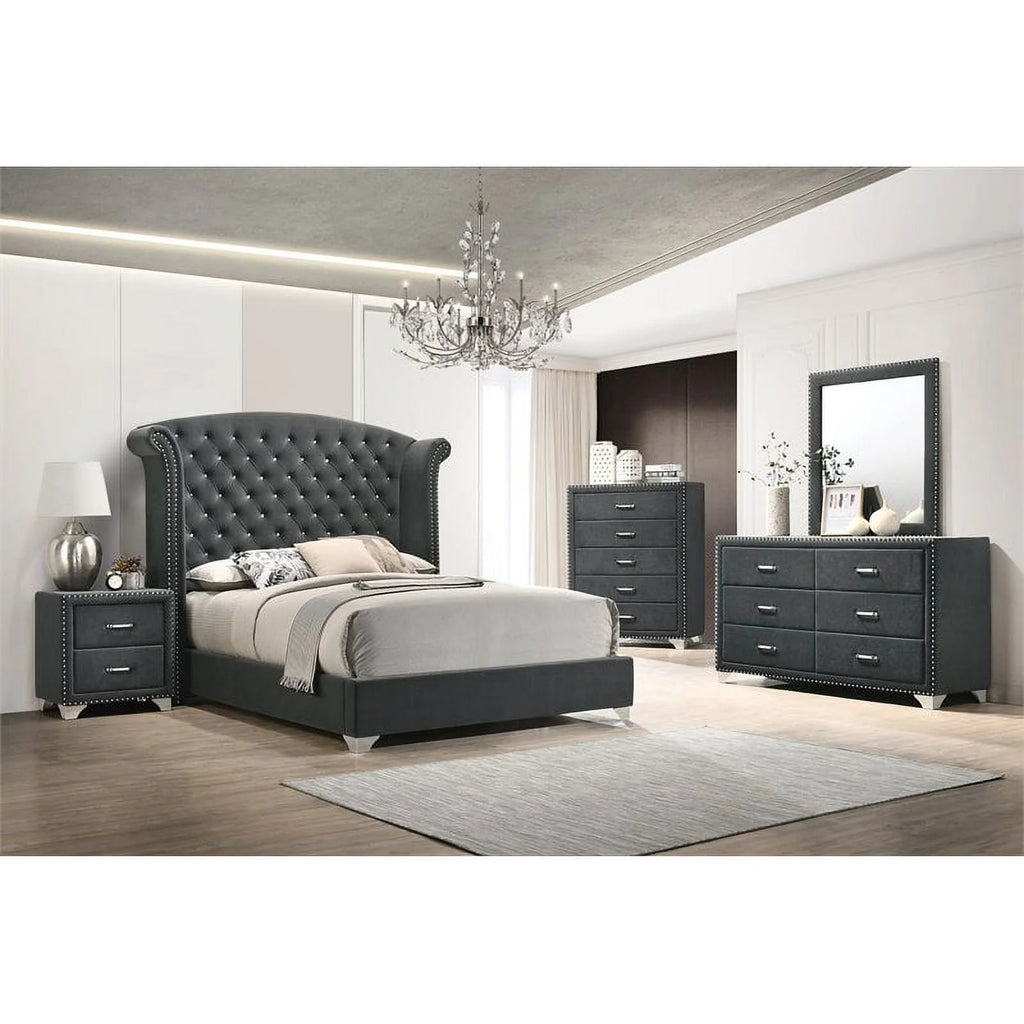 4-piece Queen Tufted Upholstered Bedroom Set Grey I77729