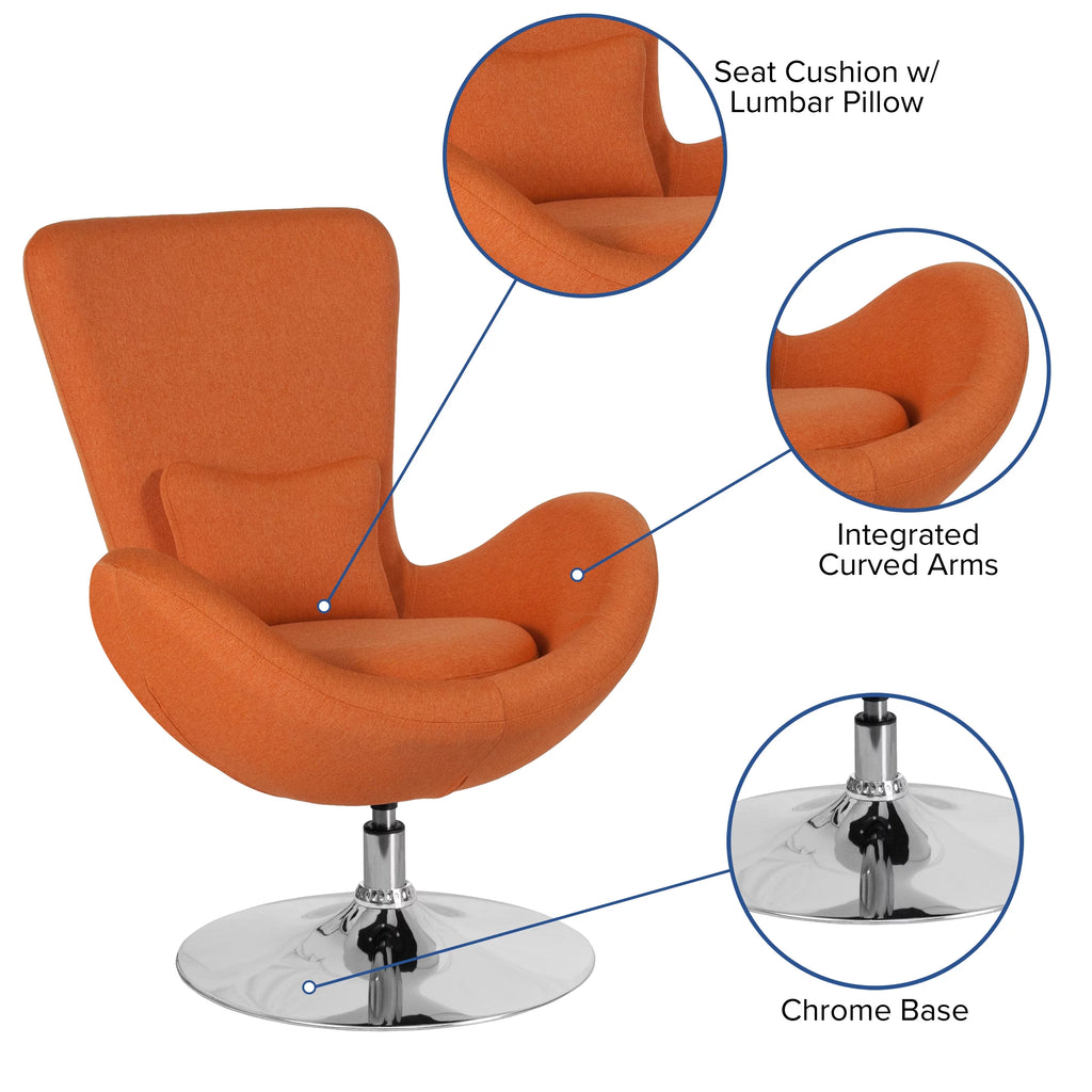 Orange Fabric Upholstered Swivel Lounge Chair F1490