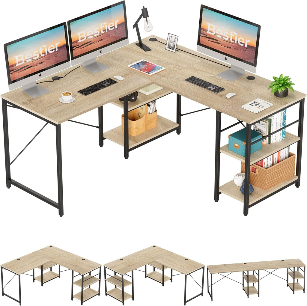 L Shaped Desk with Shelves 95.2 Inch Reversible Corner Computer Desk C219493
