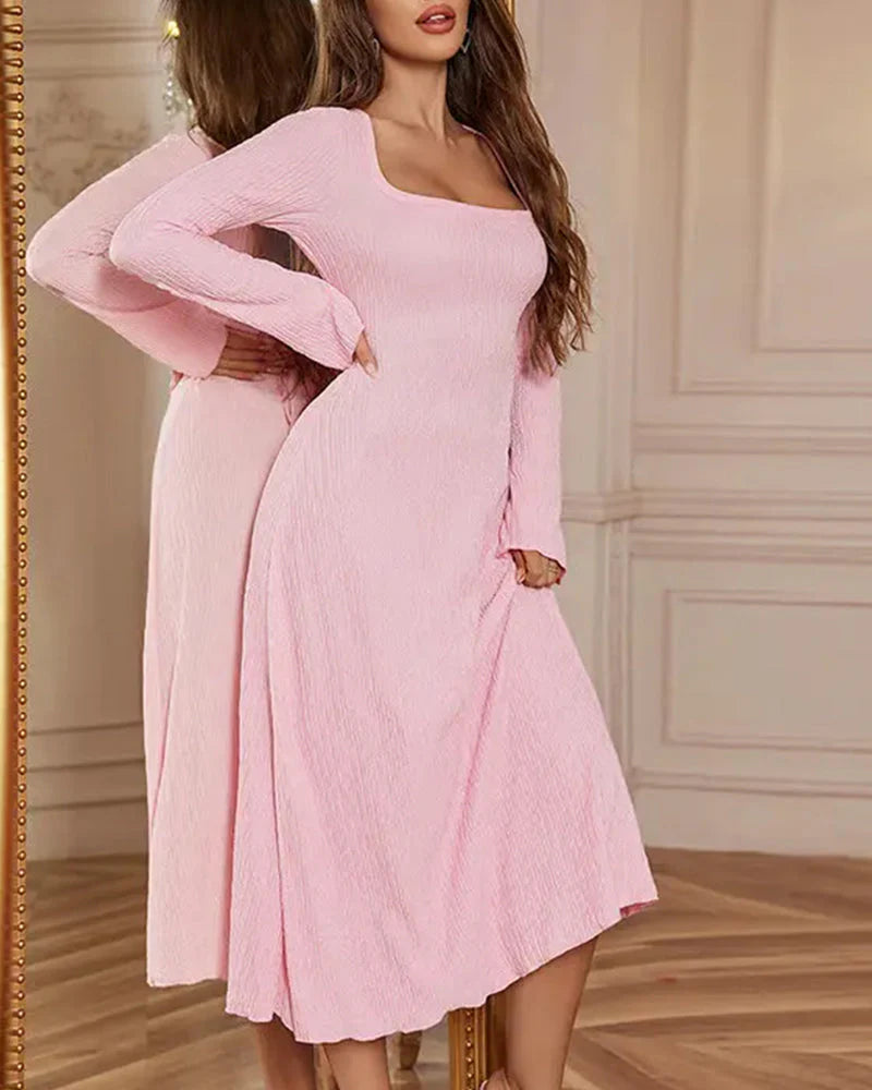 Lace-Up Square Neck A-Line Dress V15268