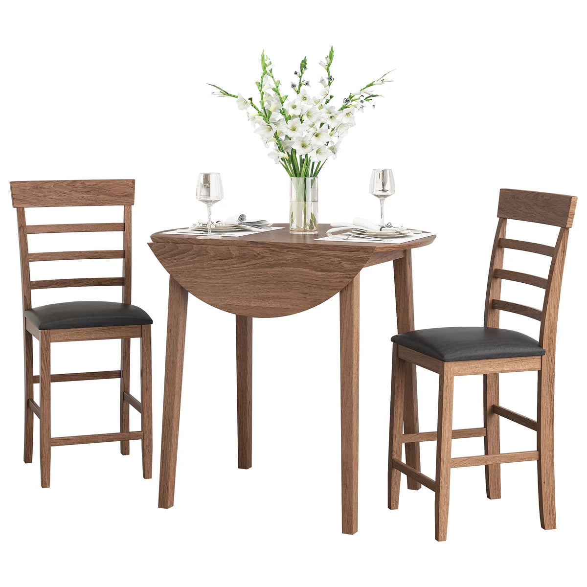 Round Drop-Leaf Table with 2 Upholstered Chairs R16324