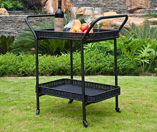 Black Wicker Patio Serving Cart T503