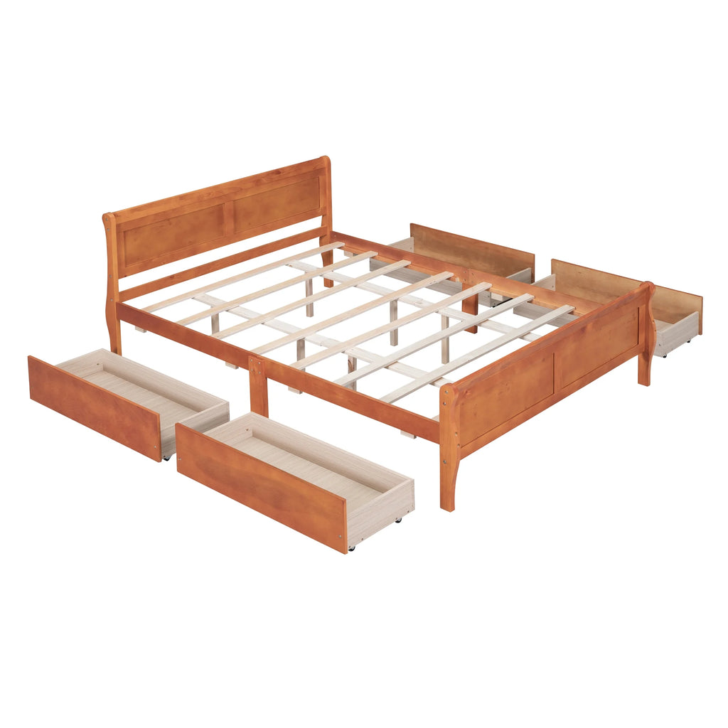 Queen Size Wood Platform Bed Frame with 4 Storage Drawers F909