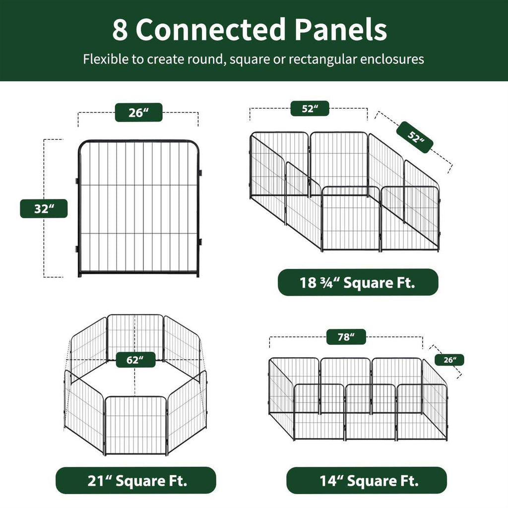 8 Panel Metal Exercise Pen with Pet Door F2694