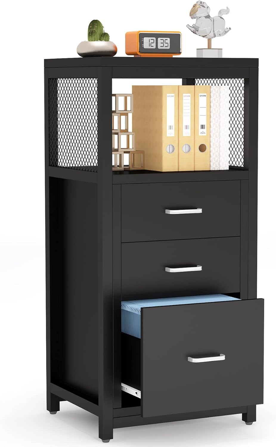 3 Drawer Letter Size File Cabinet with Wire Storage Shelves S213762
