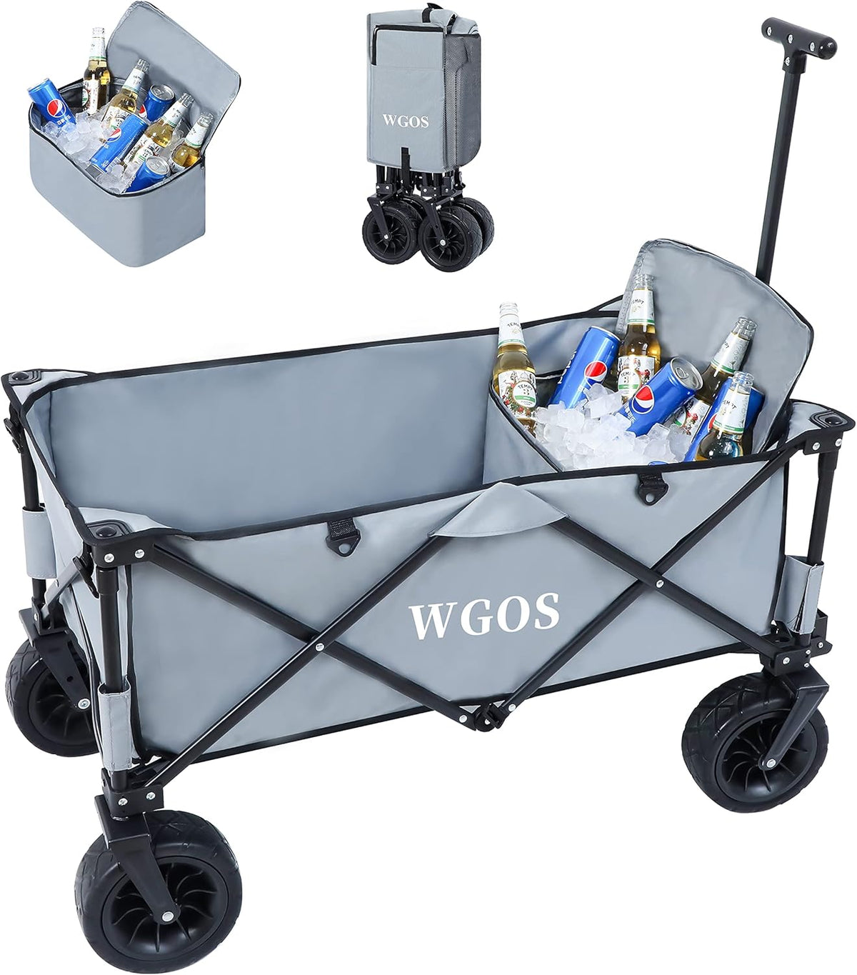 Collapsible Folding Wagon with Cooler Bag Black Q803135