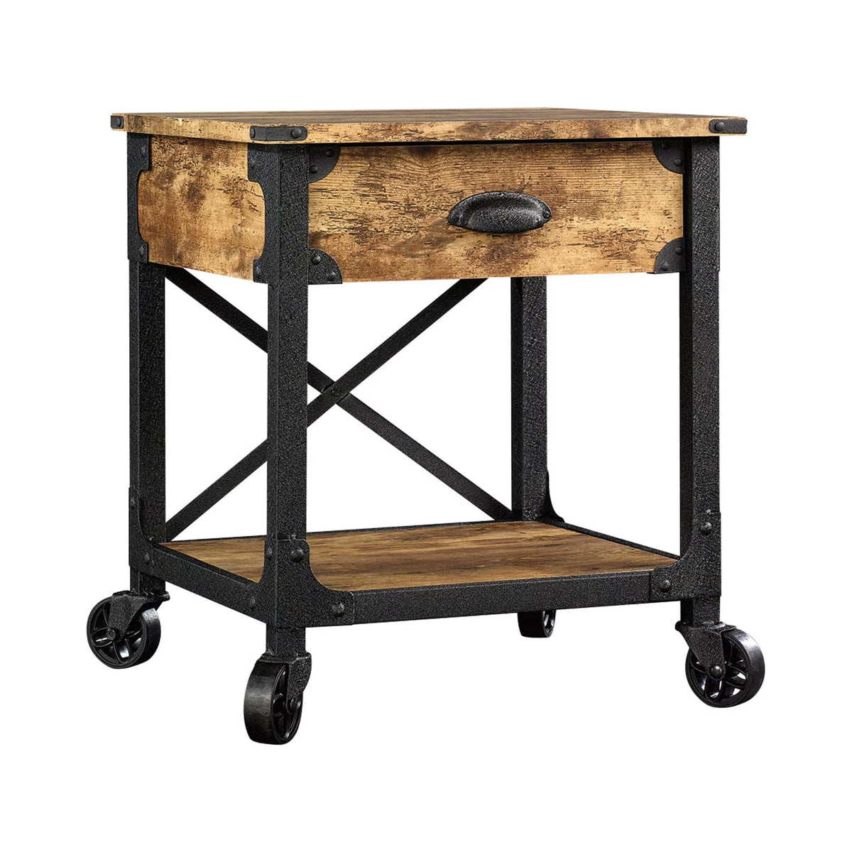 Rustic Country End Table Weathered Pine Finish W852428