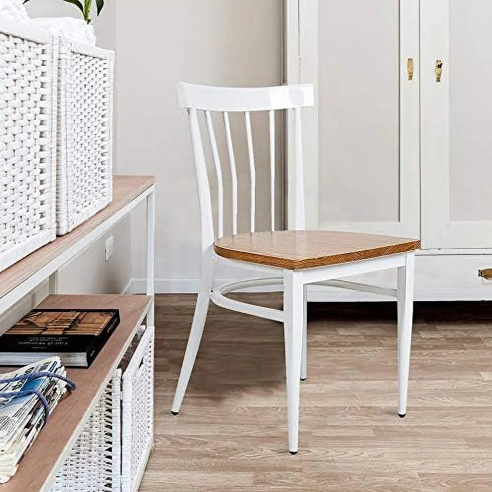 Heavy Duty Dining Chairs Natural Wood Seat Sturdy Metal Frame 400lbs Capacity Comb Back C519850