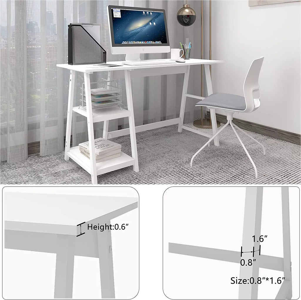 51" White Desk with 2-Tier Storage Bookshelves H342614