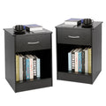 Black 2pcs Wood Nightstand with Drawer F89951