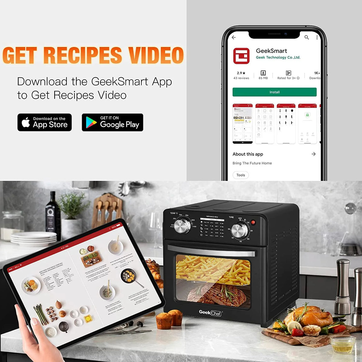 10 Quart Black Air Fryer Toaster Oven Q51495