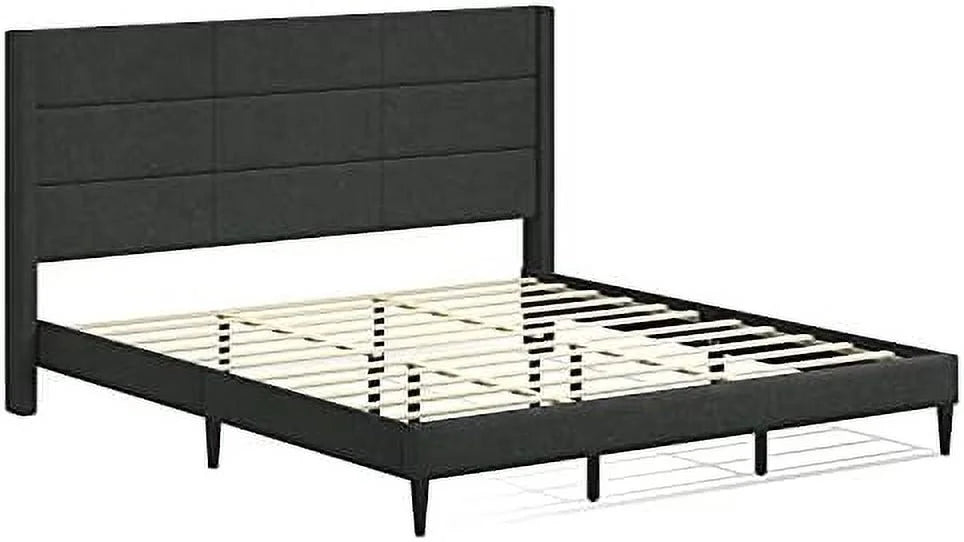 Gray King Upholstered Platform Bed Frame A91964