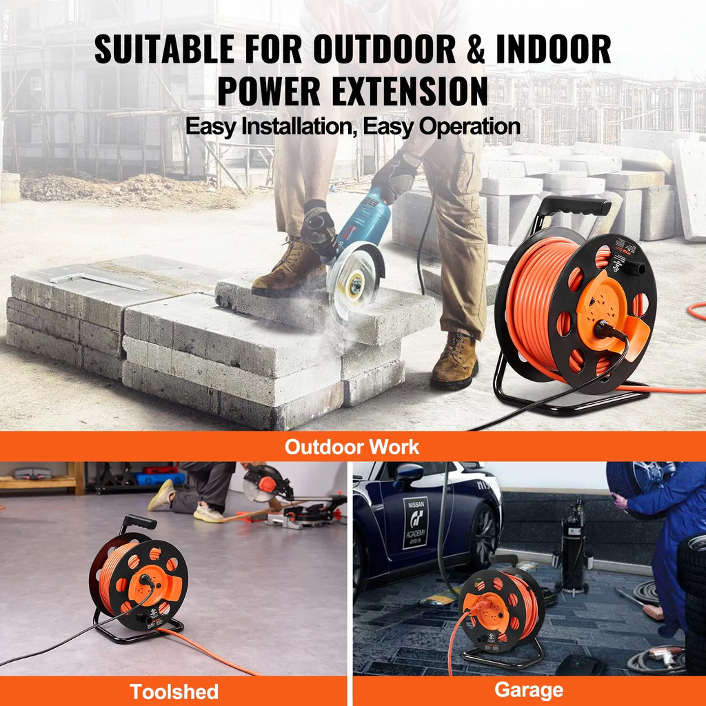 100FT 4 Outlets 12AWG Extension Cord Reel A828