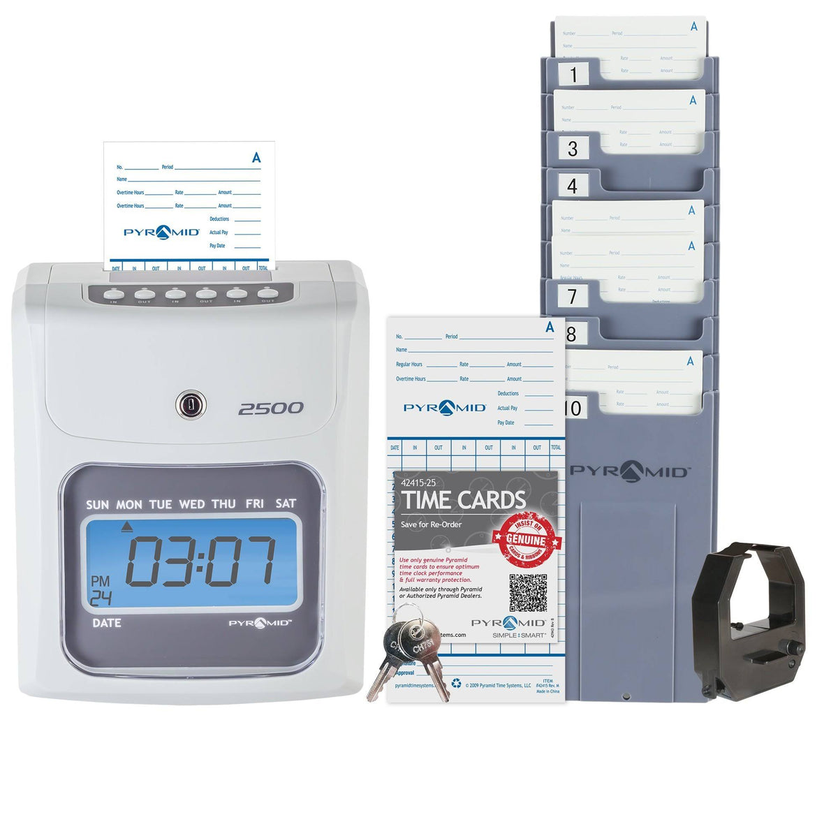 Time Clock Bundle with 100 Time Cards, Card Rack and Ribbon T5306