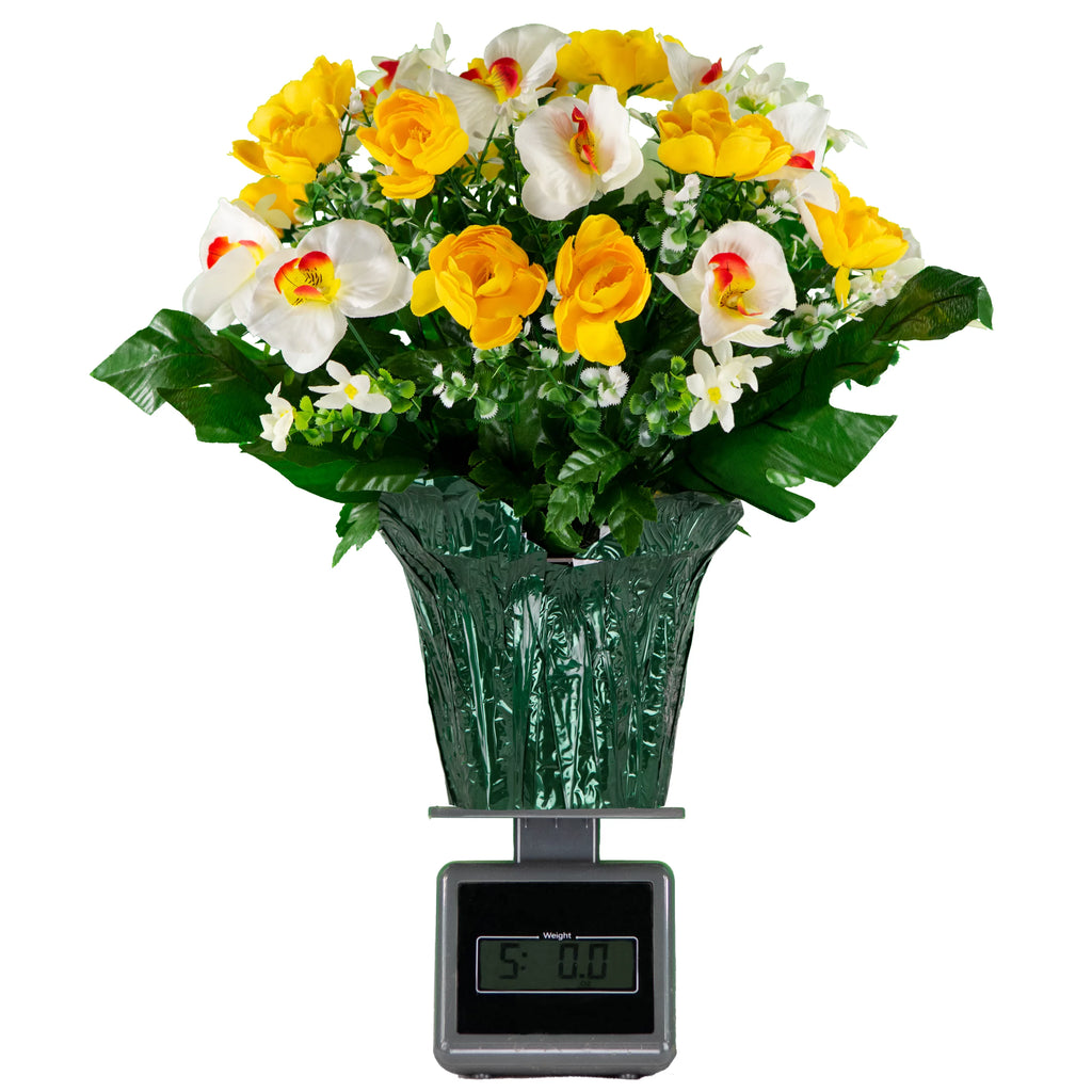 Artificial Yellow Cabbage Rose and White Orchids Flower Pot K48621