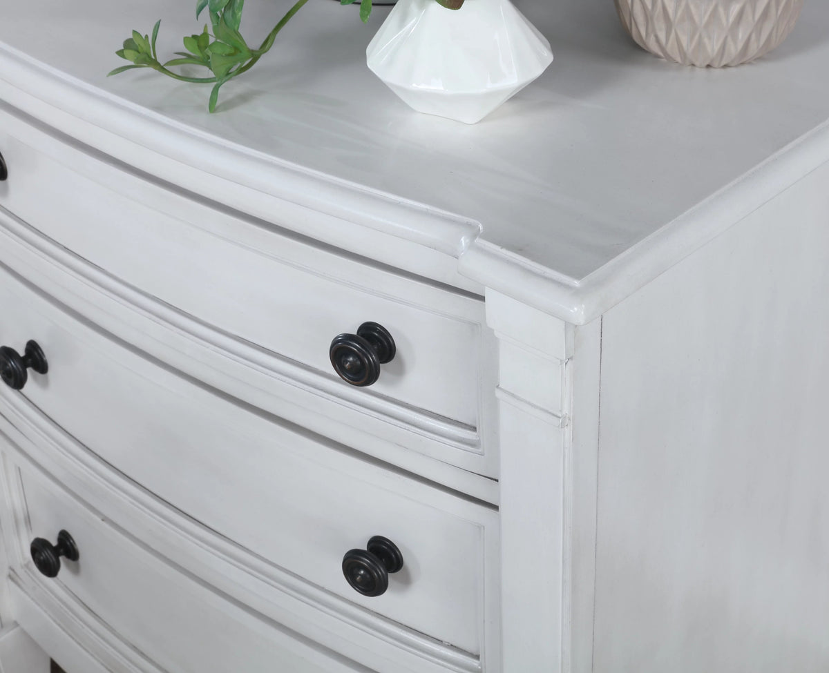 Wood King Bed with Dresser, Mirror, Two Nightstands, and Chest T7058