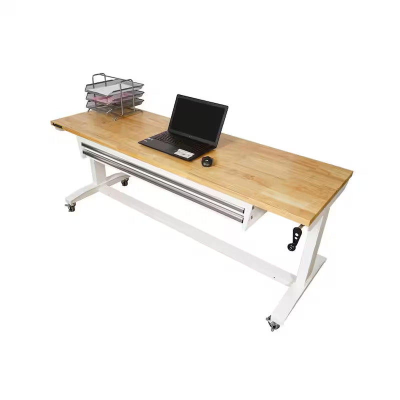 White Adjustable Height Worktable with 2 Drawers A83960