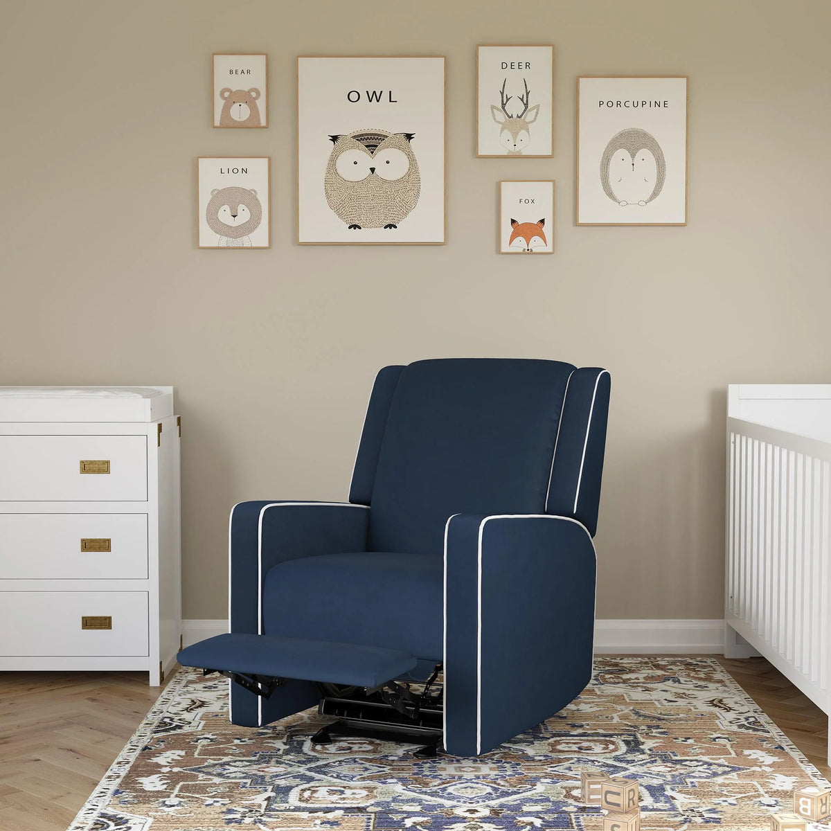 Beige Linen Nursery Rocker Recliner Q662