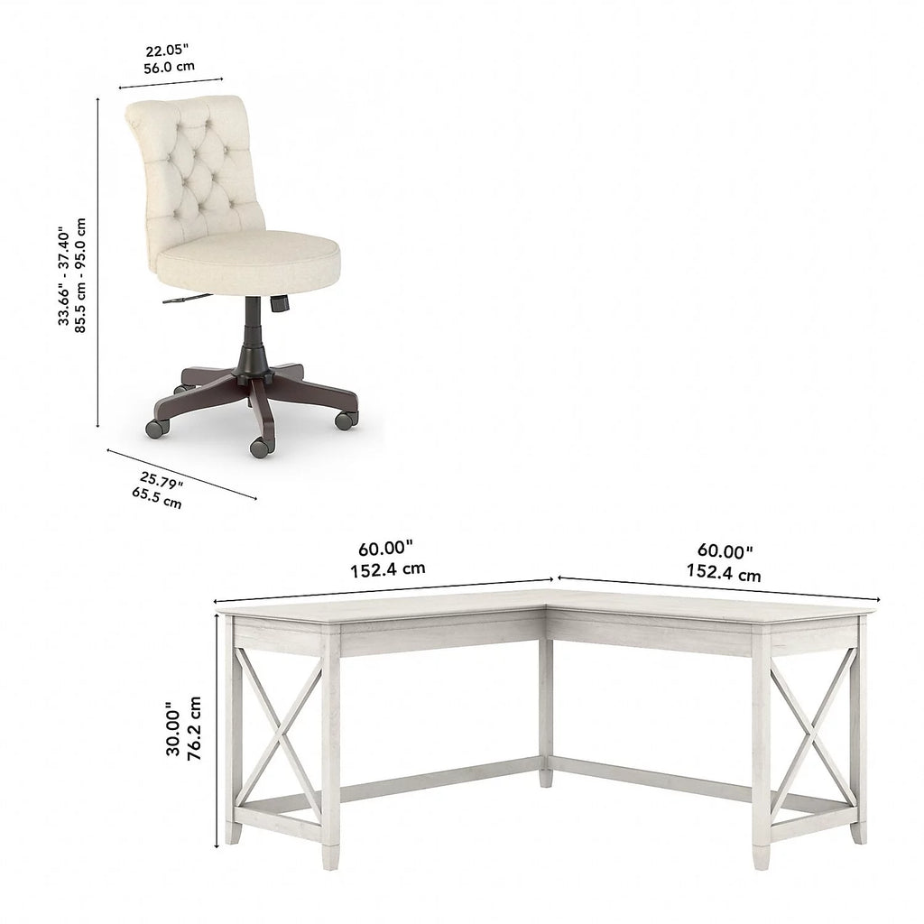 White Oak L-Shaped Desk and Chair Set H50607