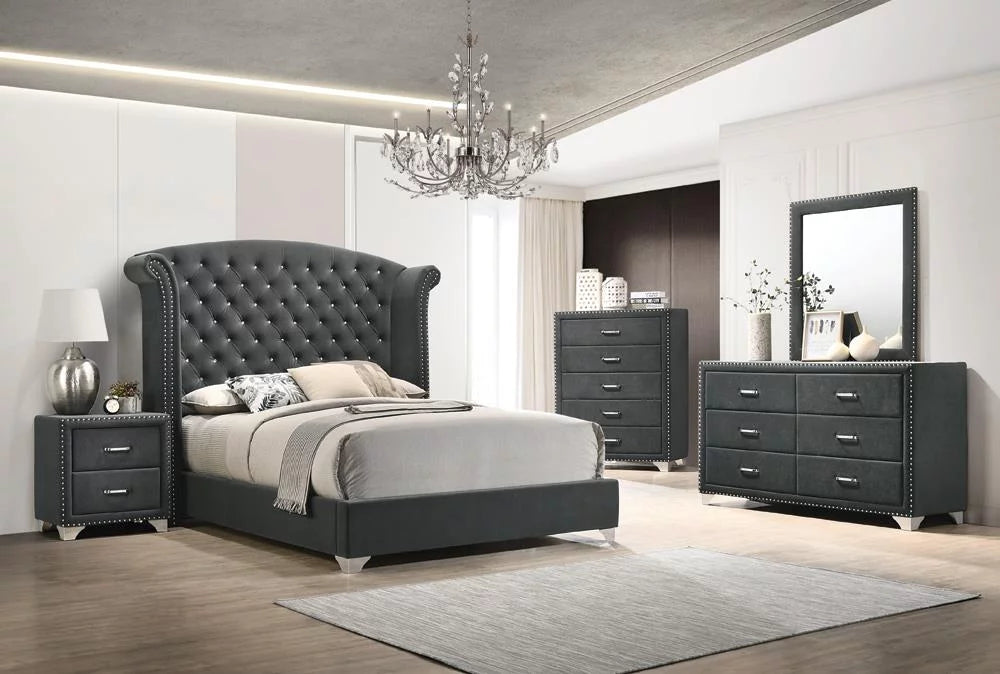 4-piece Queen Tufted Upholstered Bedroom Set Grey I77729