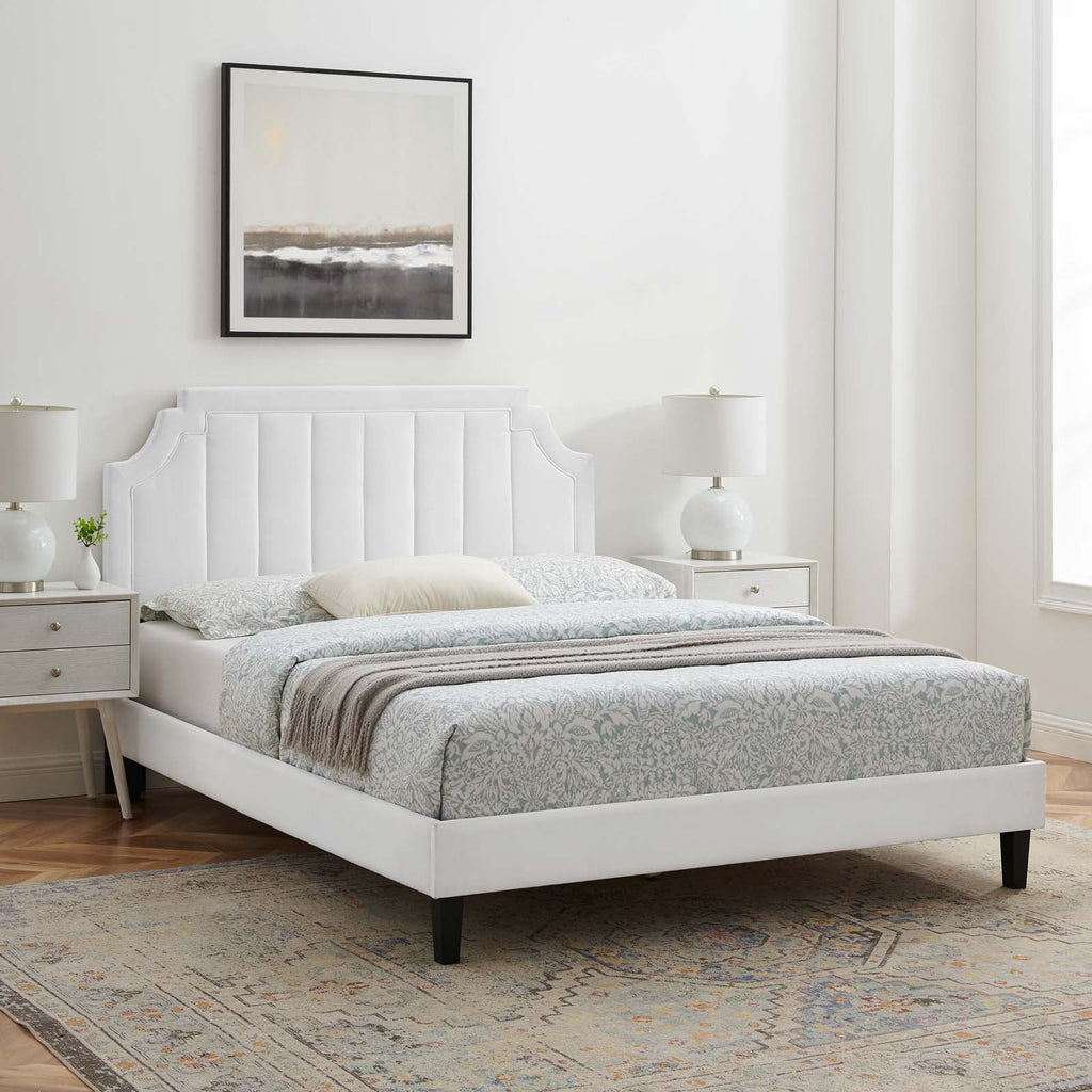 Twin Size White Velvet Platform Bed Frame K2420