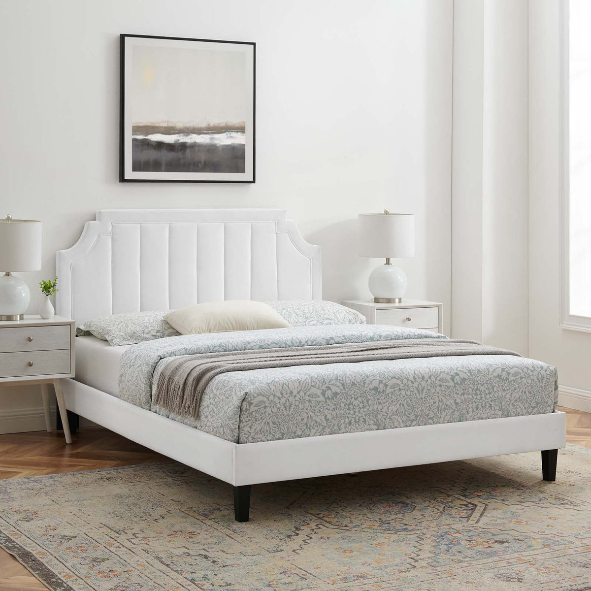 Twin Size White Velvet Platform Bed Frame K2420